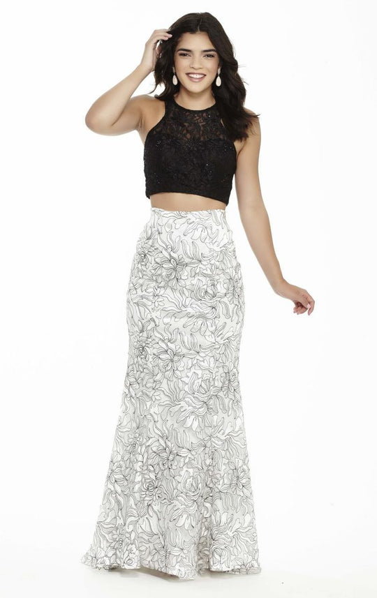 Jolene Collection - 17125 Lace Halter Neck Two-Piece Gown In Black and White
