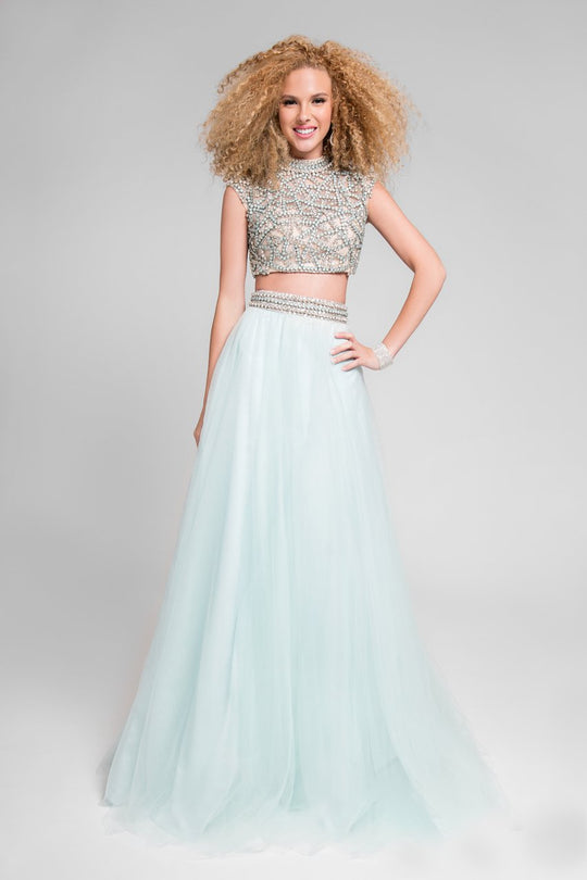 Terani Couture - Gorgeous Two-piece Gown with Embelished Waist 1712P2746 In Blue
