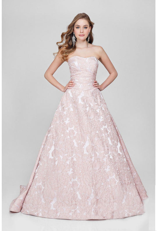 Terani Couture - Sweetheart with Back Shirred Applique Gown 1712E3277 In Pink