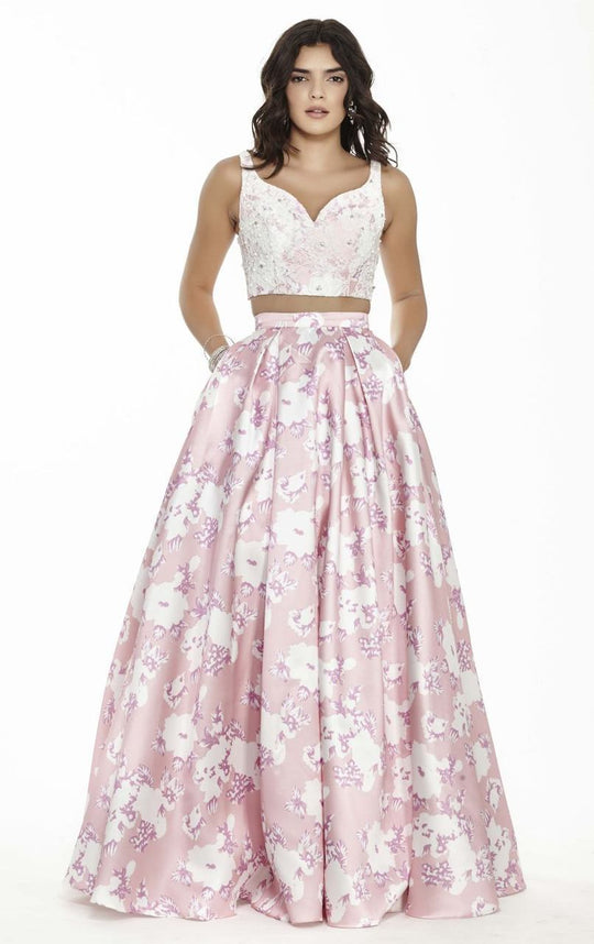 Jolene Collection - 17130 Two-Piece Pleated Mikado Long Gown In White and Pink