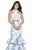Jolene Collection - 17131 Two-Piece Tiered Mermaid Gown  In White and Blue