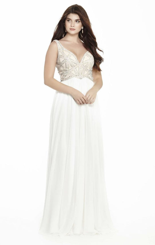 Jolene Collection - 17134 Beaded Empire Long Gown In White and Neutral
