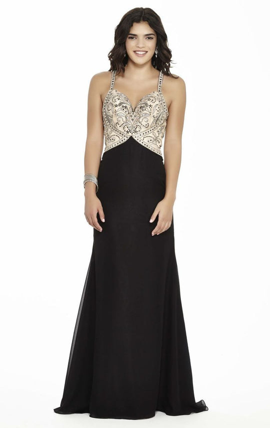 Jolene Collection - 17137 Sleeveless Beaded Cutout Gown  In Black and Neutral