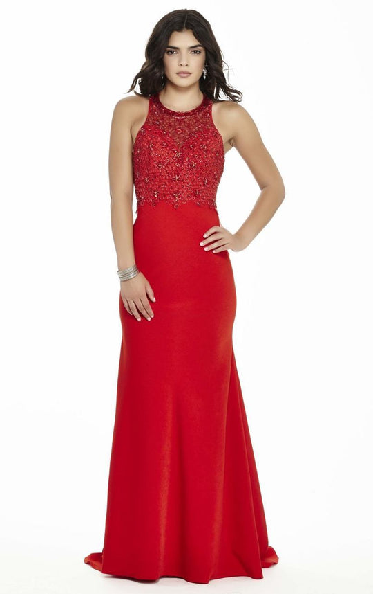 Jolene Collection - 17139 Scarlet Beaded Halter Gown In Red