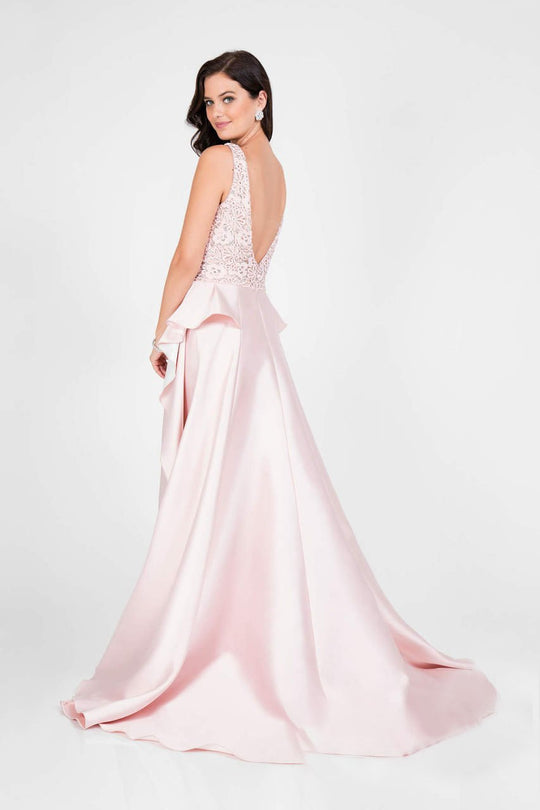 Terani Couture - Sophisticated Lace Dress with Oveskirt Train 1713P2543 In Pink