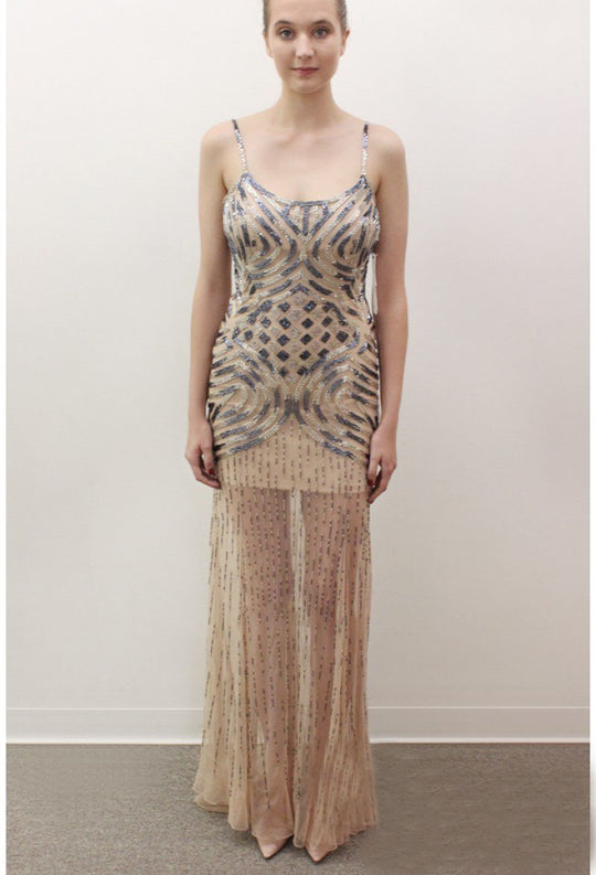 Terani Couture - 1713P2202 Beaded Illusion Paneled Gown in Neutral