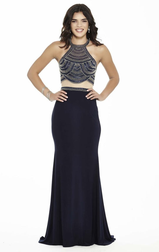 Jolene Collection - 17140 Two Piece Rich Beaded Halter Gown In Blue and Silver