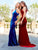 Clarisse - 3468 Velvet Halter Cutout Sheath Gown in Blue and Red