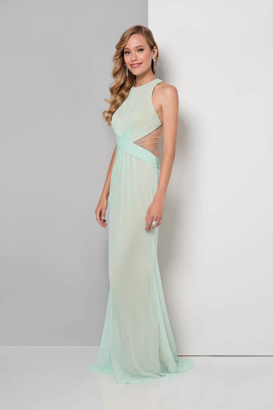 Terani Couture - Ornate Crisscrossed Draped Sheath Dress 1715P3817 in Green