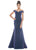 Ashley Lauren - 1716 Off Shoulder Glitter Metallic Scuba Evening Dress In Blue