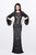 1717 Sequined Bell Sleeves Contrast Illusion Sheath Gown in Black