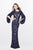 Primavera Couture - Sequined Bell Sleeves Contrast Illusion Sheath Gown  1717 in Blue