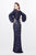 Primavera Couture - Sequined Bell Sleeves Contrast Illusion Sheath Gown  1717 in Blue