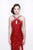 Primavera Couture - Halter Neckline Sequined Evening Gown 1718 in Red