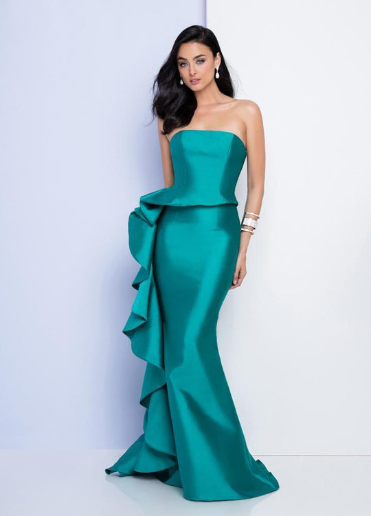 Terani Couture - 1721E4119 Strapless Drape Evening Dress in Green