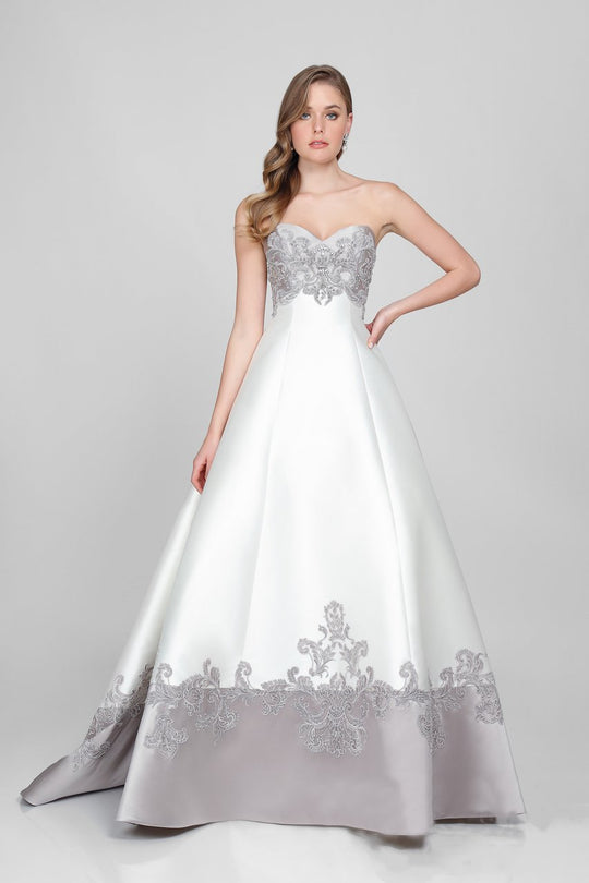 Terani Couture - Beaded Sweetheart A-line Gown 1721E4122 In Gray and Silver