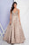 Terani Couture - 1721E4145 Deep V-Neck Ballgown in Champagne Gold