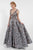 Terani Couture - 1721E4145 Deep V-Neck Ballgown in Pewter Gold