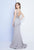 Terani Couture - 1721E4155 Modified V-Neck Trumpet Dress in Putty Nude