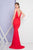 Terani Couture - 1721E4179 Cowl V-Neck Sheath Dress in Red