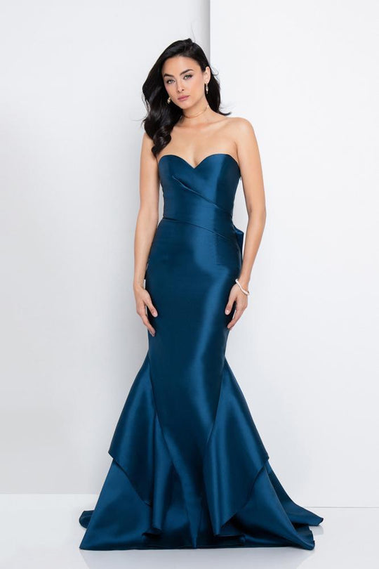 Terani Couture - 1721E4187 Strapless Pleated Layered Trumpet Gown in Blue