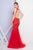 Terani Couture - 1721GL4419 Sleeveless Beaded Floral Trumpet Gown in Red and Neutral