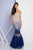 Terani Couture - 1721GL4434 Sleeveless Beaded Feather Fringed Gown in Silver and Blue