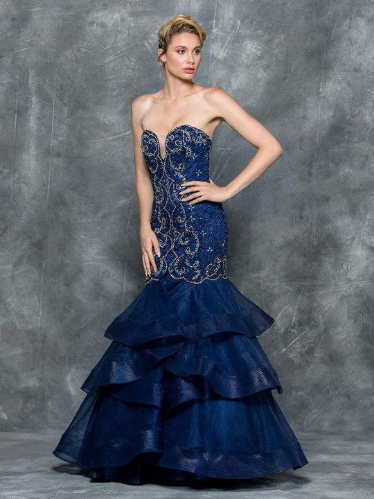 Colors Dress - 1721 Intricately Beaded Mermaid Gown in Blue
