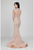 Terani Couture - 1721GL4446 Feathered High Neck Mermaid Dress in Pink