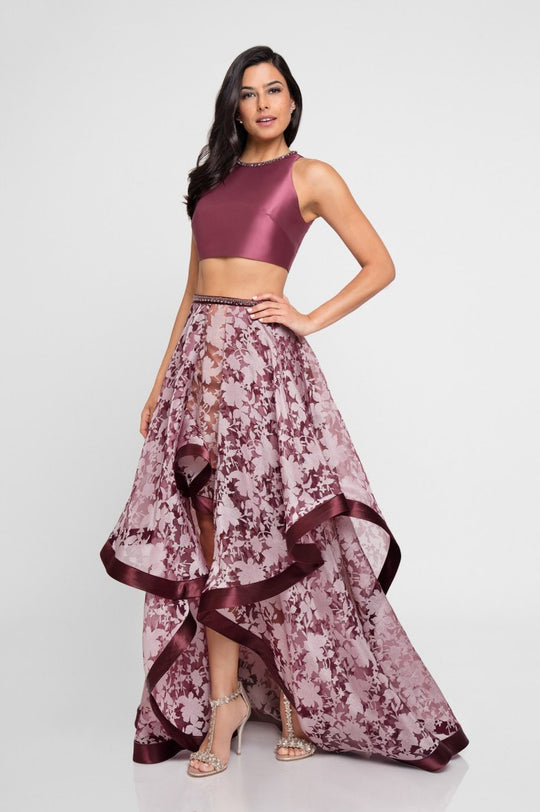 Terani Couture - 1721H4539 Two Piece Floral High Low Gown In Purple