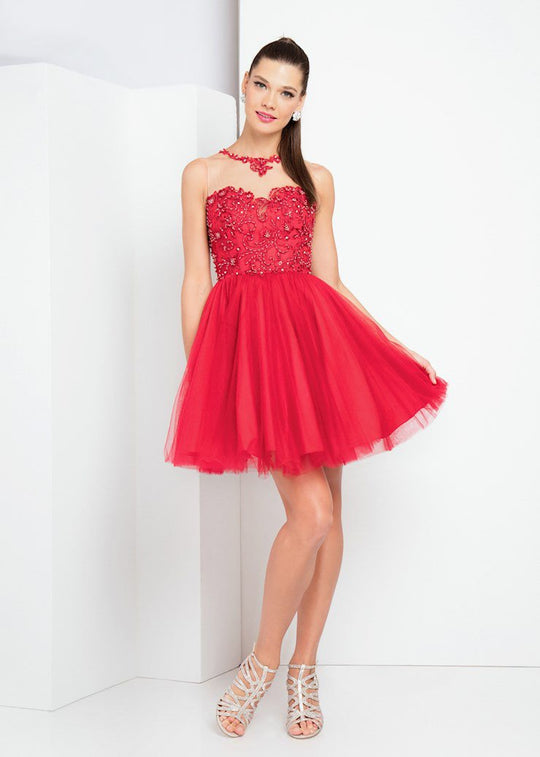 Terani Couture - 1721H4572 Bejeweled Bodice Tulle Dress in Red