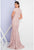 Terani Couture - 1721M4317 V Neck Long Sheath Lace Dress in Pink and Neutral