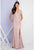 Terani Couture - 1721M4317 V Neck Long Sheath Lace Dress in Pink and Neutral