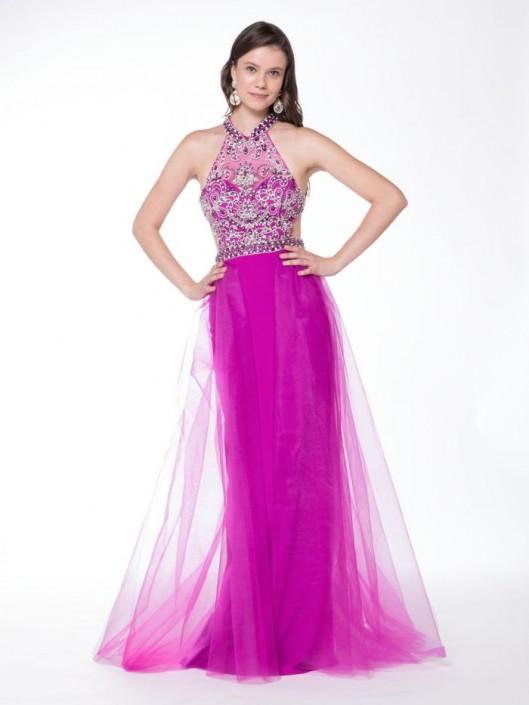 Colors Dress - 1722 Haltered Evening Gown with Overskirt in Pink