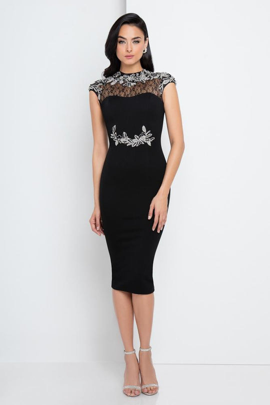 Terani Couture - 1722C4063 Embellished High Neck Cocktail Dress in Black