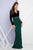 Terani Couture - 1722E4190 Long Sleeve V-Neck Evening Gown in Black and Green