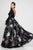 Terani Couture - 1722E4194 Long Sleeve Floral Print Evening Gown in Black and Multi-Color