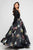Terani Couture - 1722E4194 Long Sleeve Floral Print Evening Gown in Black and Multi-Color