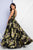 Terani Couture - 1722E4200 V-Neck Ruched Floral Evening Gown in Black and Yellow