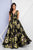Terani Couture - 1722E4200 V-Neck Ruched Floral Evening Gown in Black and Yellow
