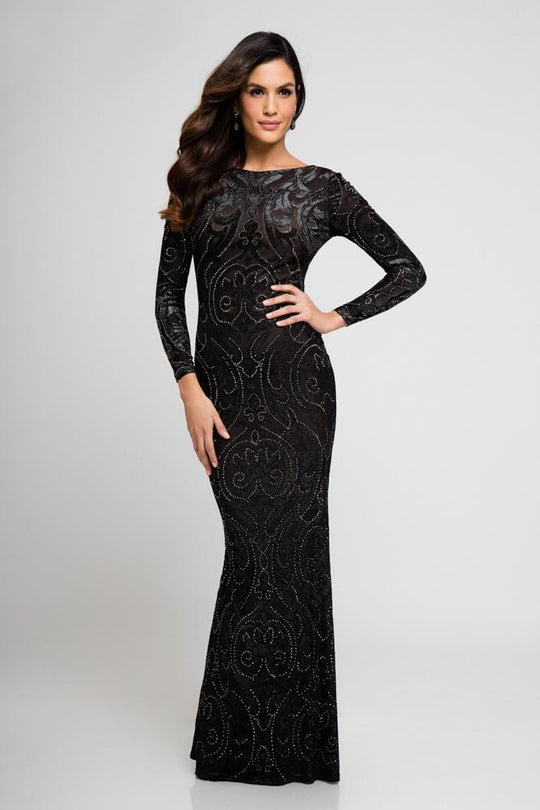 Terani Couture - Embellished Bateau Neck Sheath Dress 1722E4203W in Black