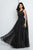 Terani Couture - 1722E4220 Asymmetric Neckline A-line Evening Gown in Black and Gold