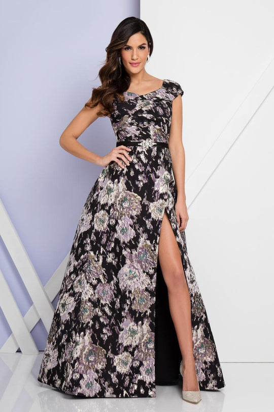 Terani Couture - 1722E4221 Embellished Waist Printed Evening Dress in Multi-color