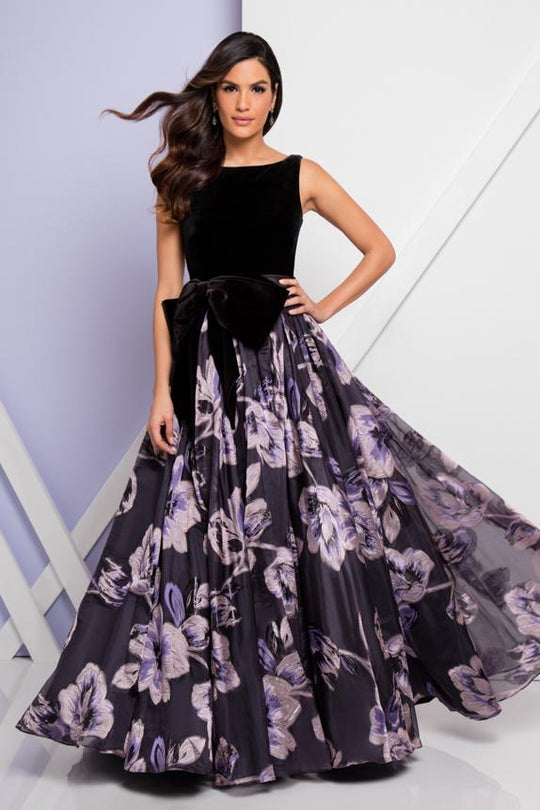 Terani Couture - 1722E4239 Bateau Huge Bow A-Line Dress in Black and Blush
