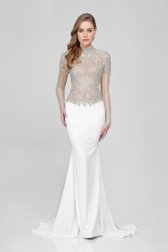 Terani Couture - 1722E4248 Intricate Illusion Trumpet Gown in Ivory Nude