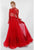 Terani Couture - 1722E4208 High Neck Long Sleeve Full Skirt Gown in Red and Neutral