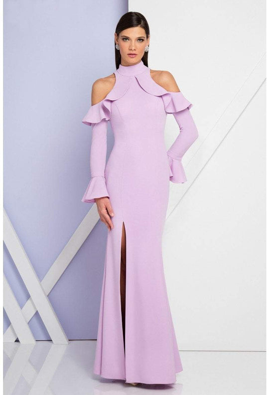 Terani Couture - 1722E4227 Long Sleeves Cutaway Evening Gown in Purple