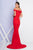 Terani Couture - 1723E4260 Folded Off-Shoulder Mermaid Gown in Red