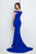 Terani Couture - 1723E4264 Beaded Straps Off-Shoulder Evening Gown in Blue