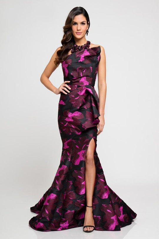 Terani Couture - Asymmetrical Draped Evening Dress 1723E4266 in Pink and Black